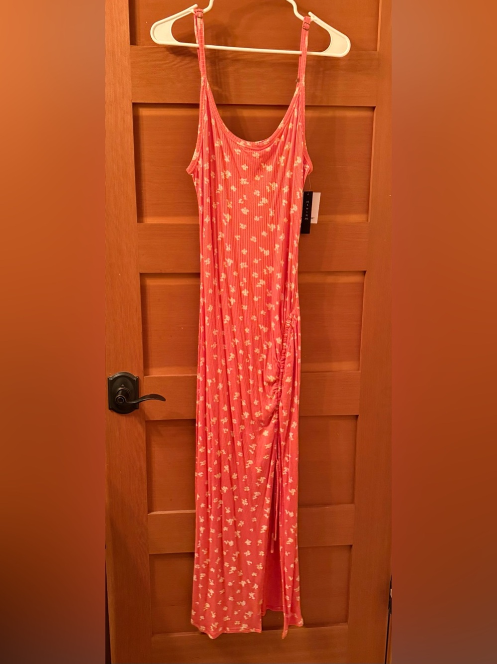 NWT O'Neill Coral Pink Floral Ribbed Maxi Dress - Picture 2 of 12
